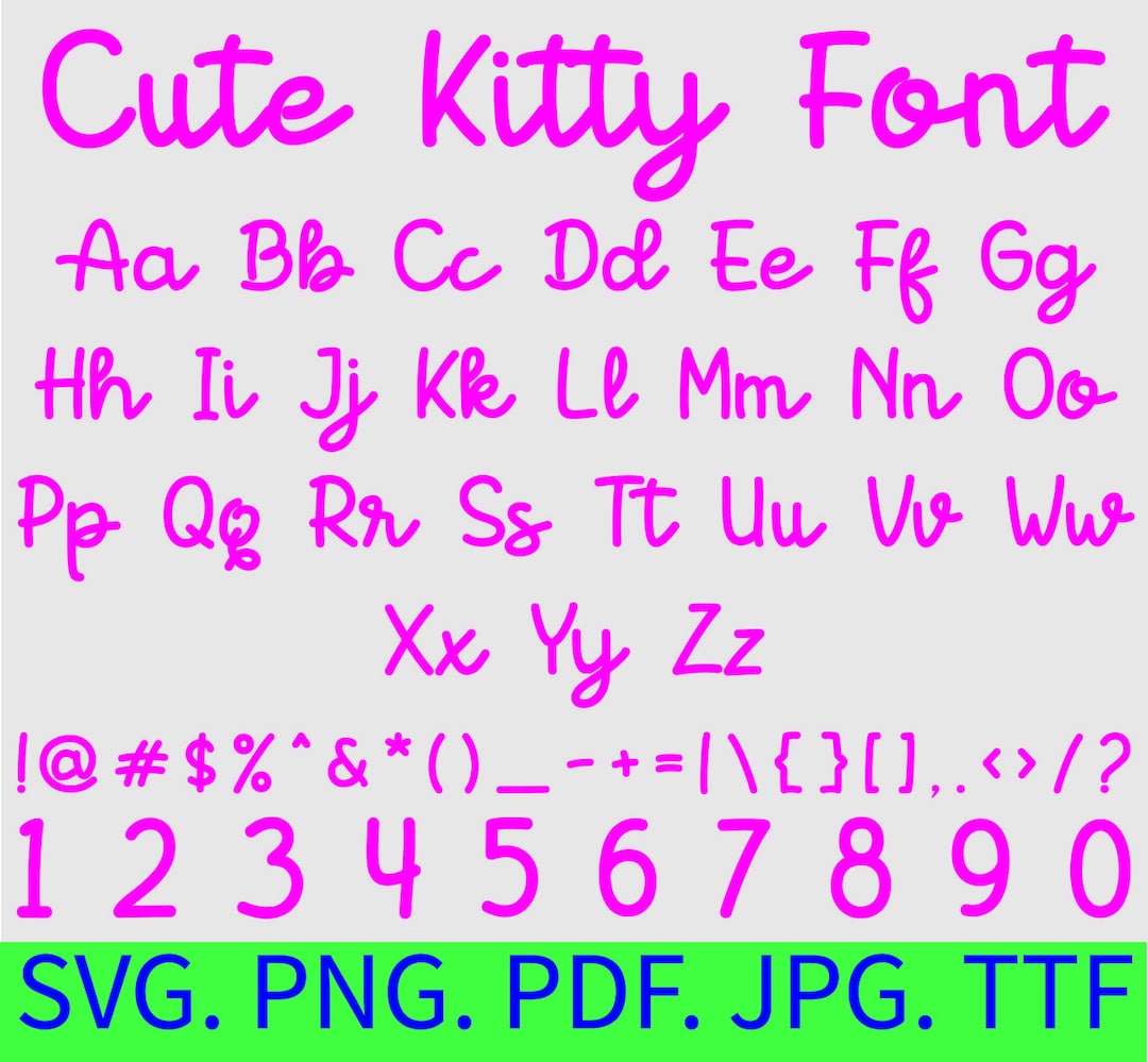 Cute Kitty Font Svg Bundle, Cute Cat Font Svg, Kitty Font TTF, Cat Font ...