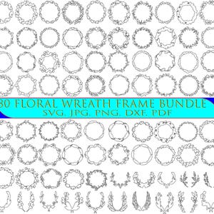 May include: A set of 80 black and white floral wreath frames. The frames are in various shapes and sizes, and some have a more intricate design than others. The frames are perfect for adding a touch of elegance to any project.