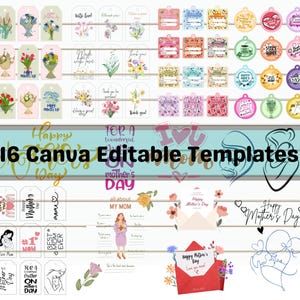 Glücklicher Muttertag PDF Bundle, Muttertag Zitate Canva Bundle, bunte illustrierte Frühlingsblumen, spezielle Mutterliebe, bearbeitbare Vorlagen