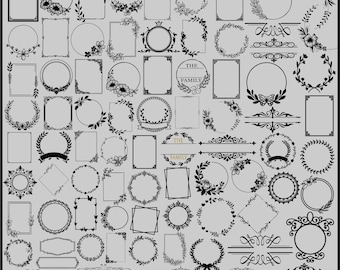 Blumenrahmen-Clipart-Bundle (SVG) | Vintage-Bordüren & Kränze (PNG), Rahmen für Hochzeitseinladungen, Dekorative Linienzeichnungen, Digitales Scrapbook