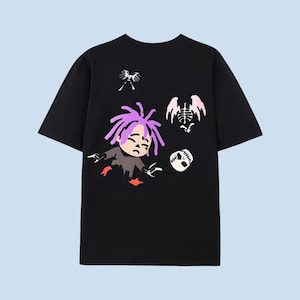 Gothic Anime Streetwear Shirt, Purple Dreadlock Character Tee, Skeleton Graphic T-Shirt, Edgy Harajuku Aesthetic Top