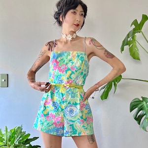 1970er-80er Jahre Playsuit von Sea Waves – Gefütterter Strampler – Verstellbare Träger – Retro Bademode – Größe M/L – Summer Beach