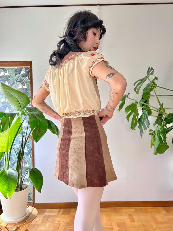 1960s Mod Suede Patchwork Colorblock Mini Skirt W… - image 5