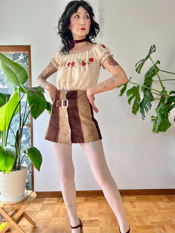 1960s Mod Suede Patchwork Colorblock Mini Skirt W… - image 6