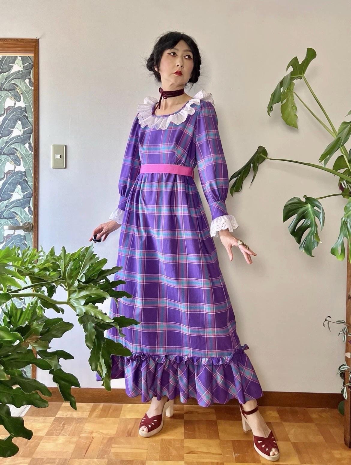 Robe Vintage Années 60 - Taille M - Noire/Grise Rayures - Neuf Avec Étiquettes (NOS)