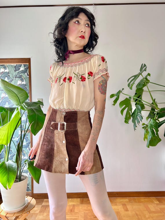 1960s Mod Suede Patchwork Colorblock Mini Skirt W… - image 11