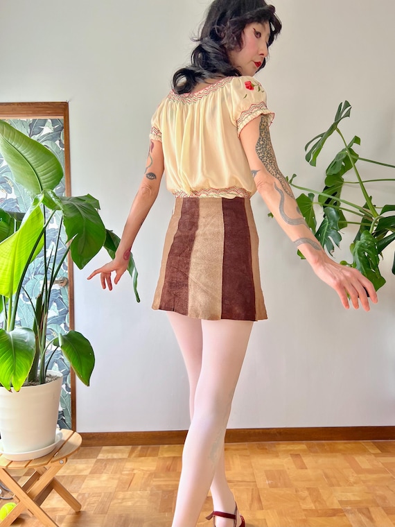 1960s Mod Suede Patchwork Colorblock Mini Skirt W… - image 2