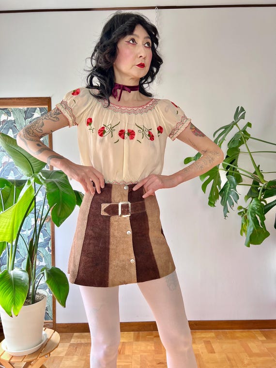 1960s Mod Suede Patchwork Colorblock Mini Skirt W… - image 4