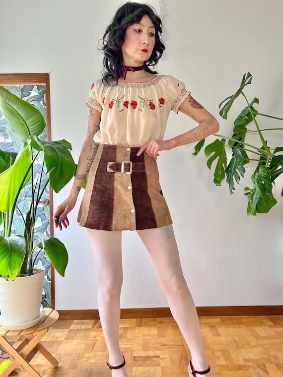 1960s Mod Suede Patchwork Colorblock Mini Skirt W… - image 9