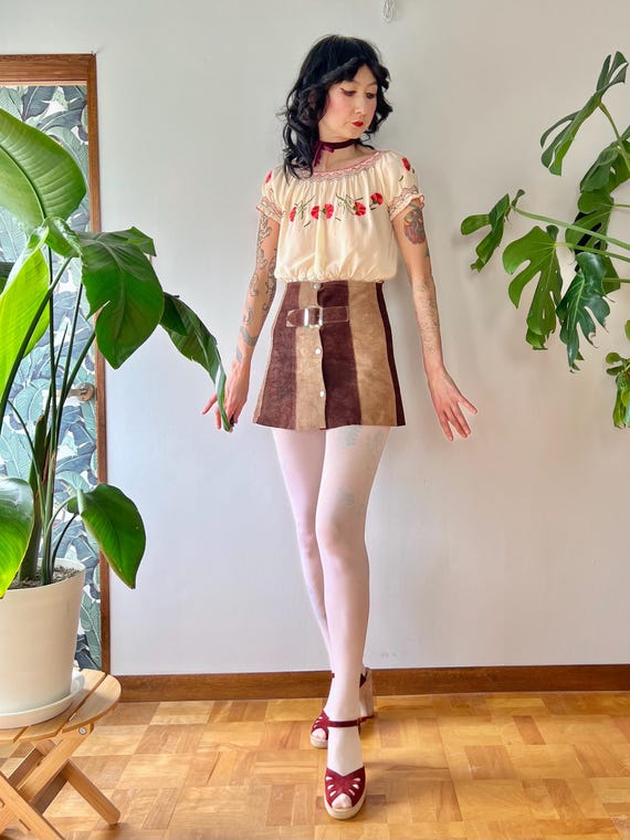 1960s Mod Suede Patchwork Colorblock Mini Skirt W… - image 10