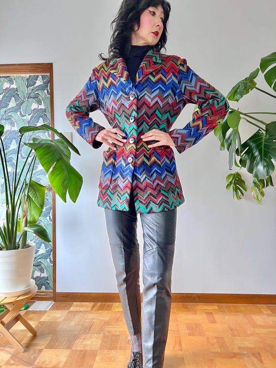 Missoni, 1980s Missoni For Neiman Marcus Zigzag Woven Oversized Jacket |XS-S| Vintage 90s Italian Designer Wool Coat