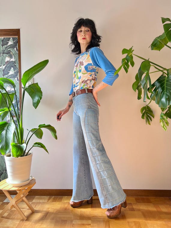 1970s Britannia Patchwork High Rise Denim Flare Jeans – Vintage 