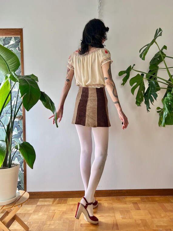 1960s Mod Suede Patchwork Colorblock Mini Skirt W… - image 8