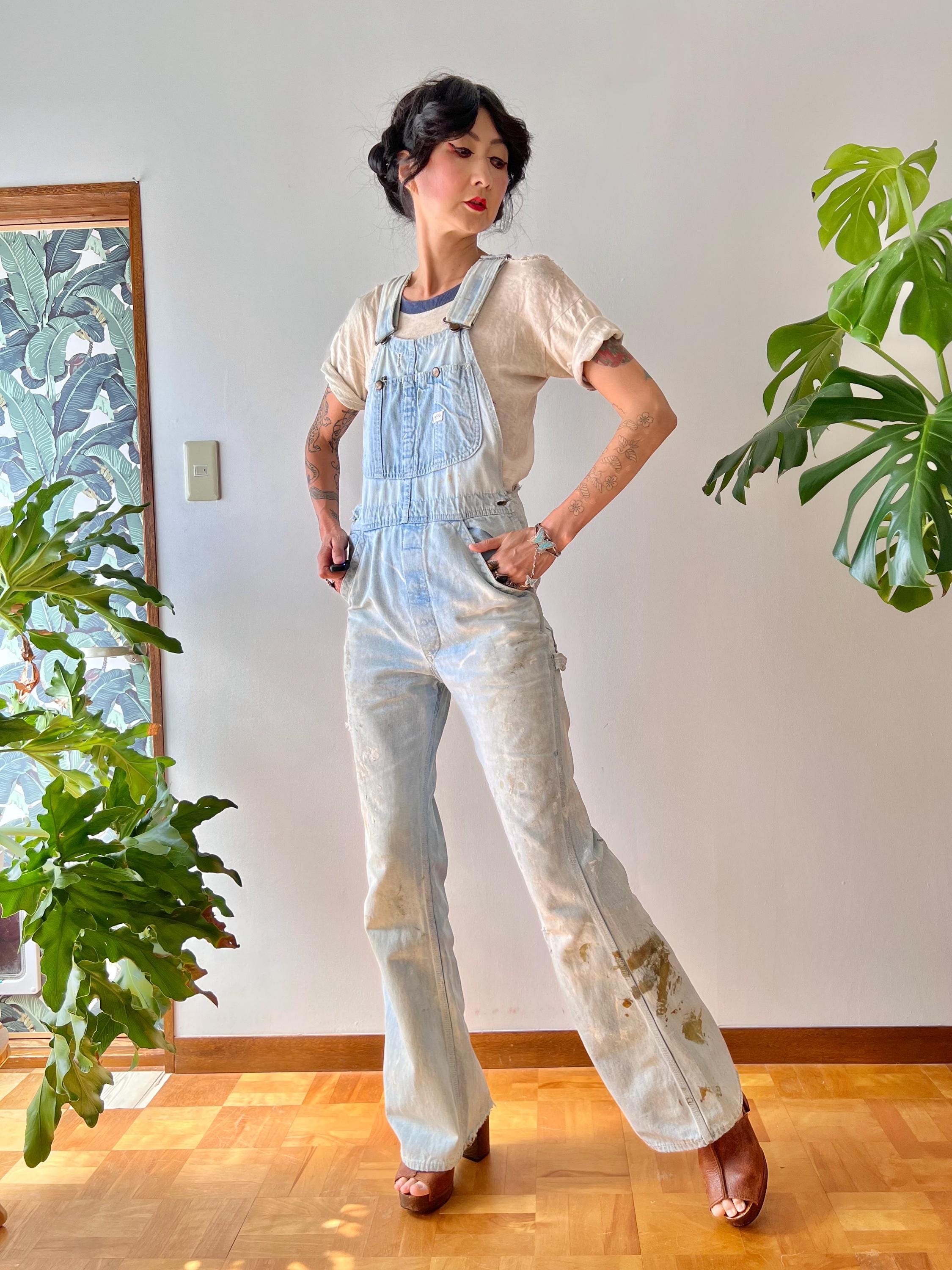 60,70's Lee Denim Overall ペンキ フェード USA 1970s Lee Faded Denim Overalls W=30