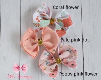 Navy and Coral Hair Bows-Ott Hair Bow-Coral and Navy Blue hair bow-Blue orange hair bow