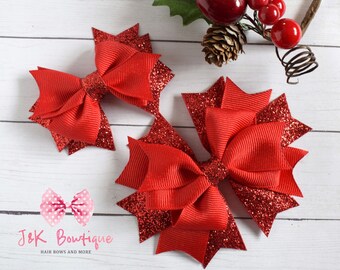 12Pcs Girl Christmas Holiday Gift Snowflake Ribbon Hair Bows Clip Girl Hairpin