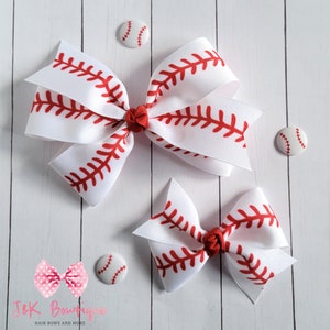 Baseball hair bow, Red and white hair bow clip, littler Sister baseball bow, baseball Nylon Headband, girl baseball bow, pigtail baseball