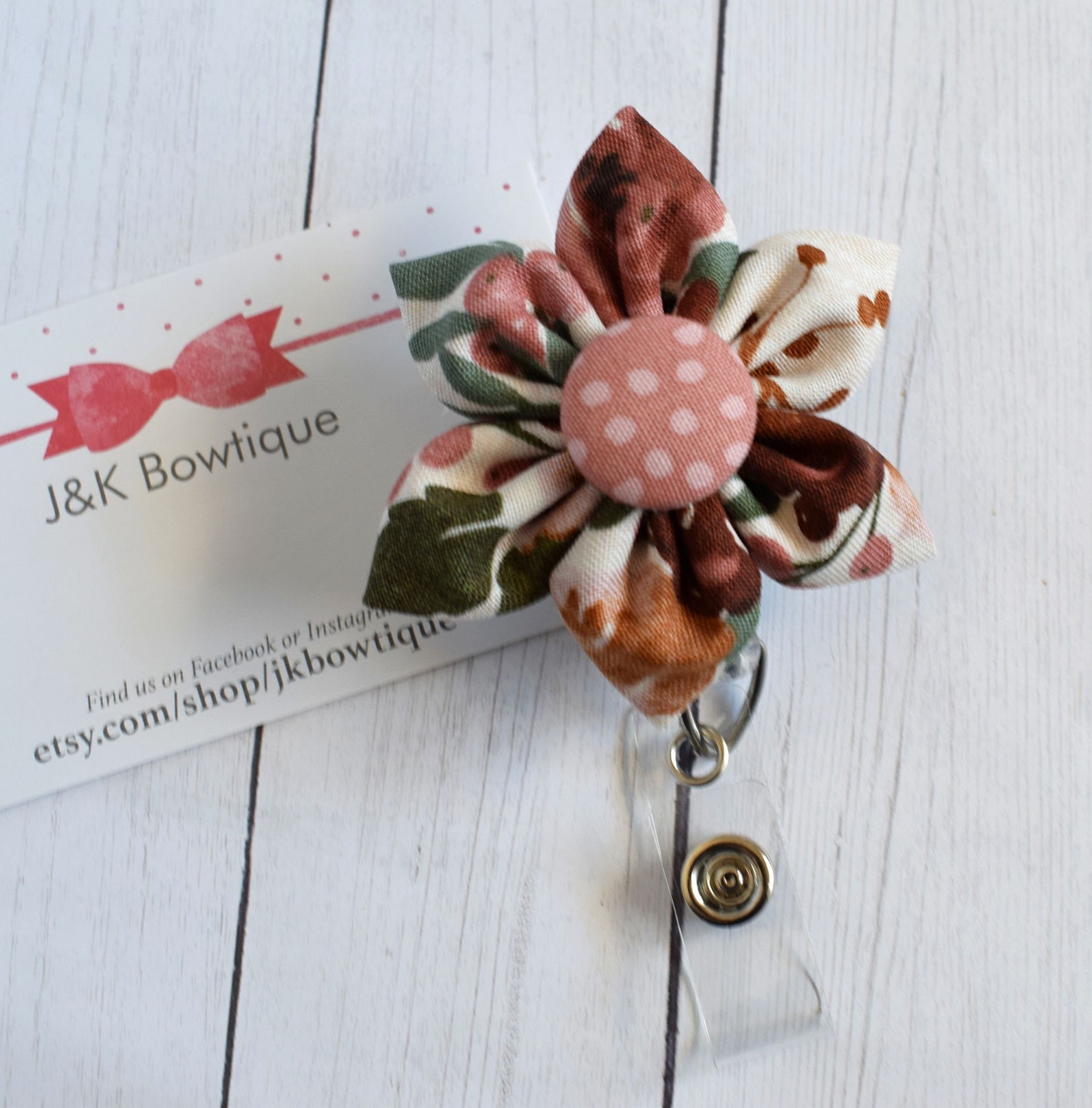 Mauve Floral Badge Reel Fabric Flower Badge Reel Badge Etsy