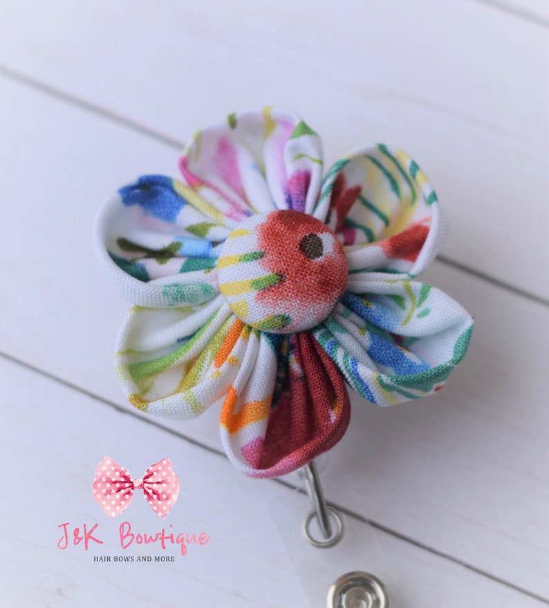 Watercolor Wildflower Badge Reel Fabric flower badge reel Etsy