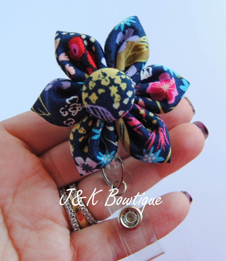 Badge Reel Fabric Flower Badge Reel Badge Holder Id Holder Etsy
