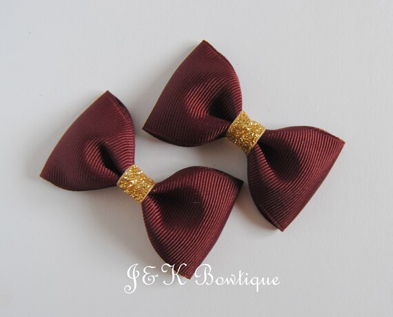 Maroon And Gold Hair Bows Set Of Bows Hair Clips Holiday Etsy