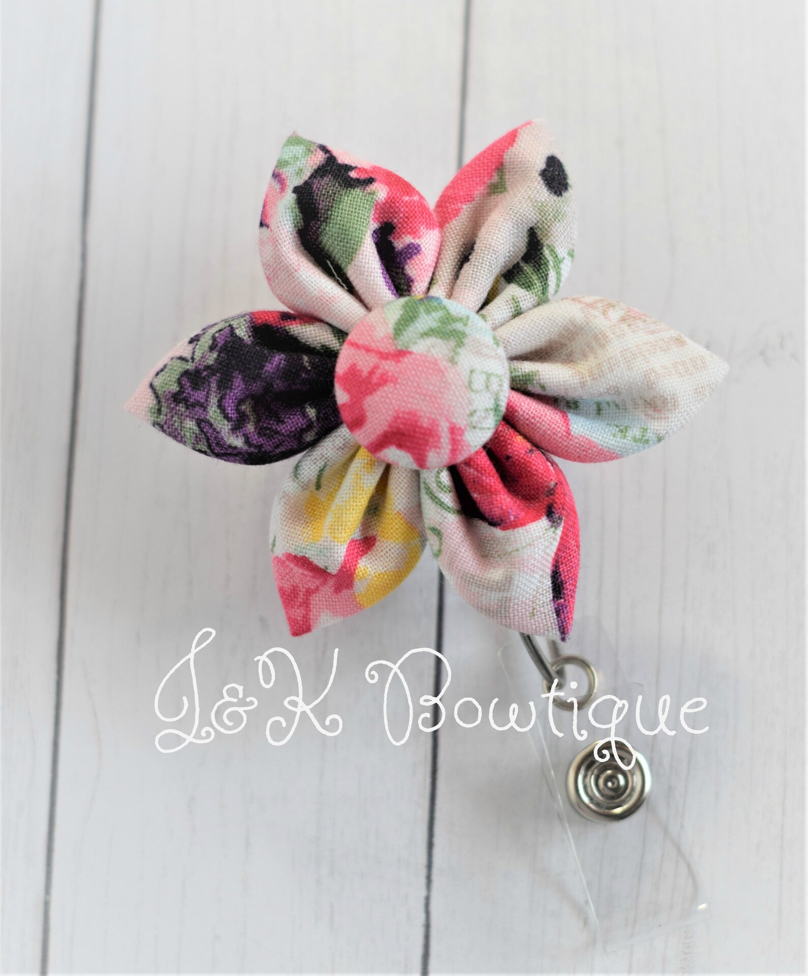 Flower badge reel Fabric flower badge reel gold navy badge Etsy