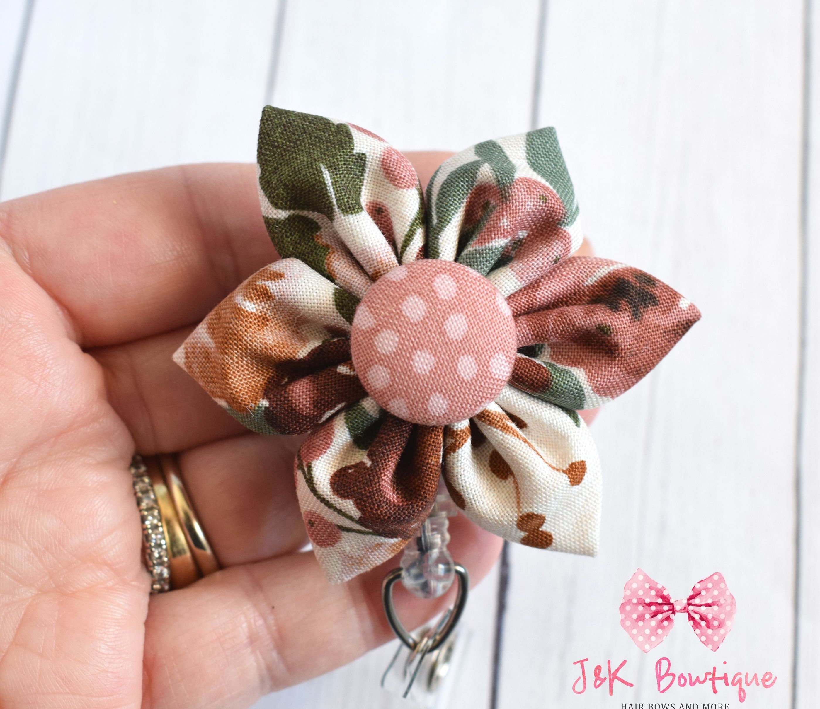 Mauve floral Badge Reel Fabric flower badge reel Badge Etsy