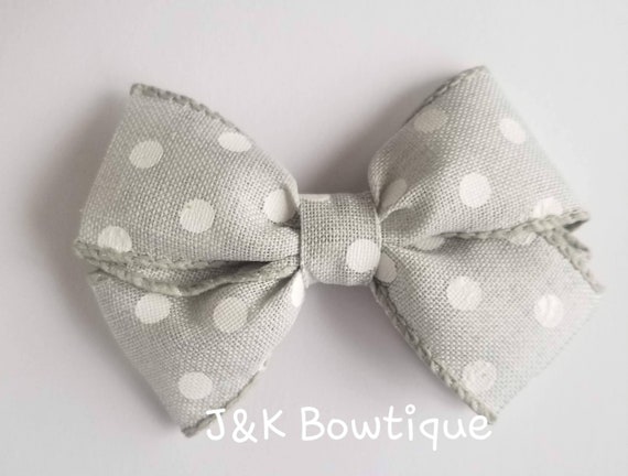 Grey With White Dots Hair Bow Gray Hair Bow Hair Bows For Etsy