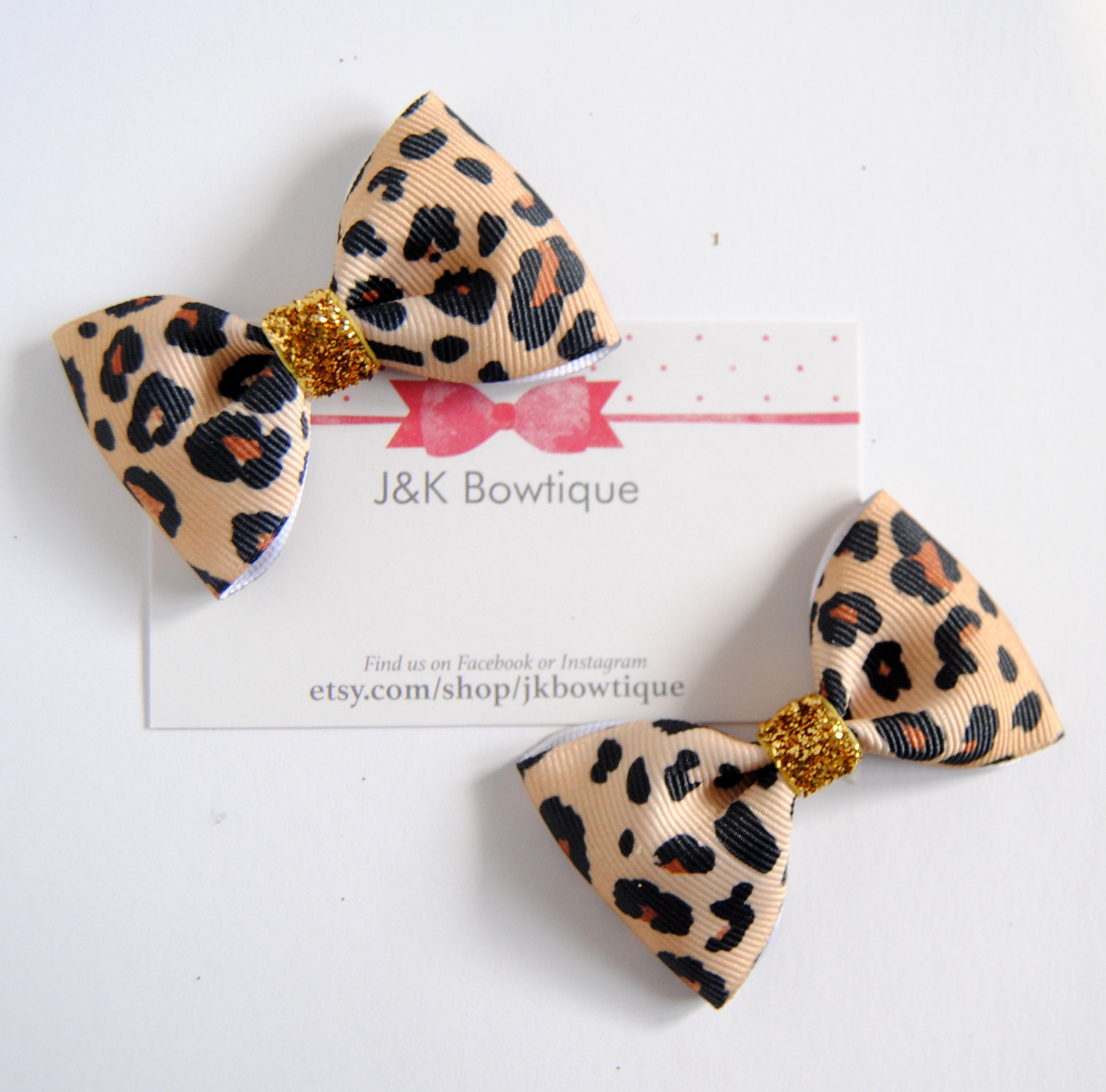 Leopard print hair bow mini bow gold glitter center baby | Etsy