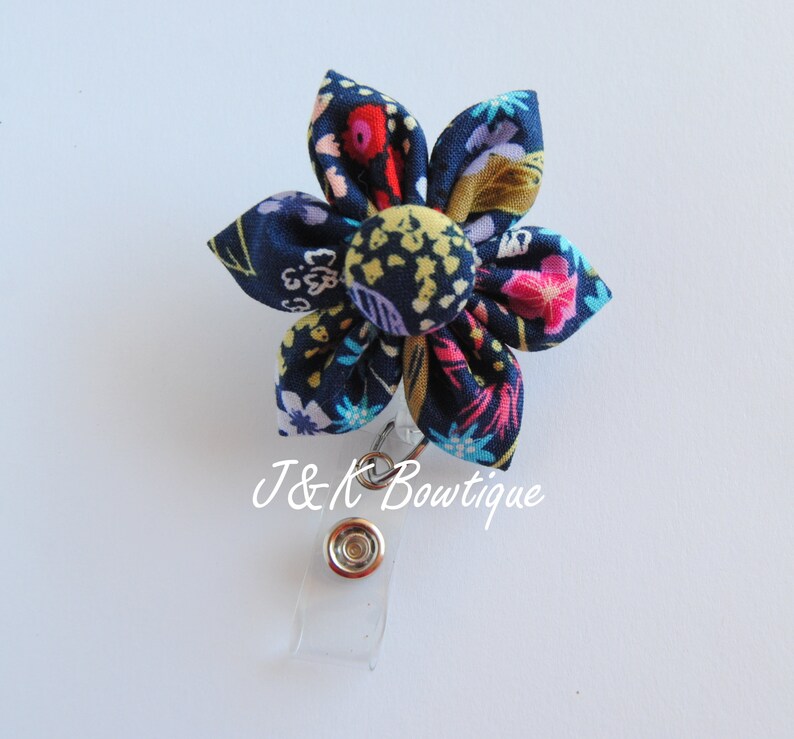 Badge Reel Fabric Flower Badge Reel Badge Holder Id Holder Etsy