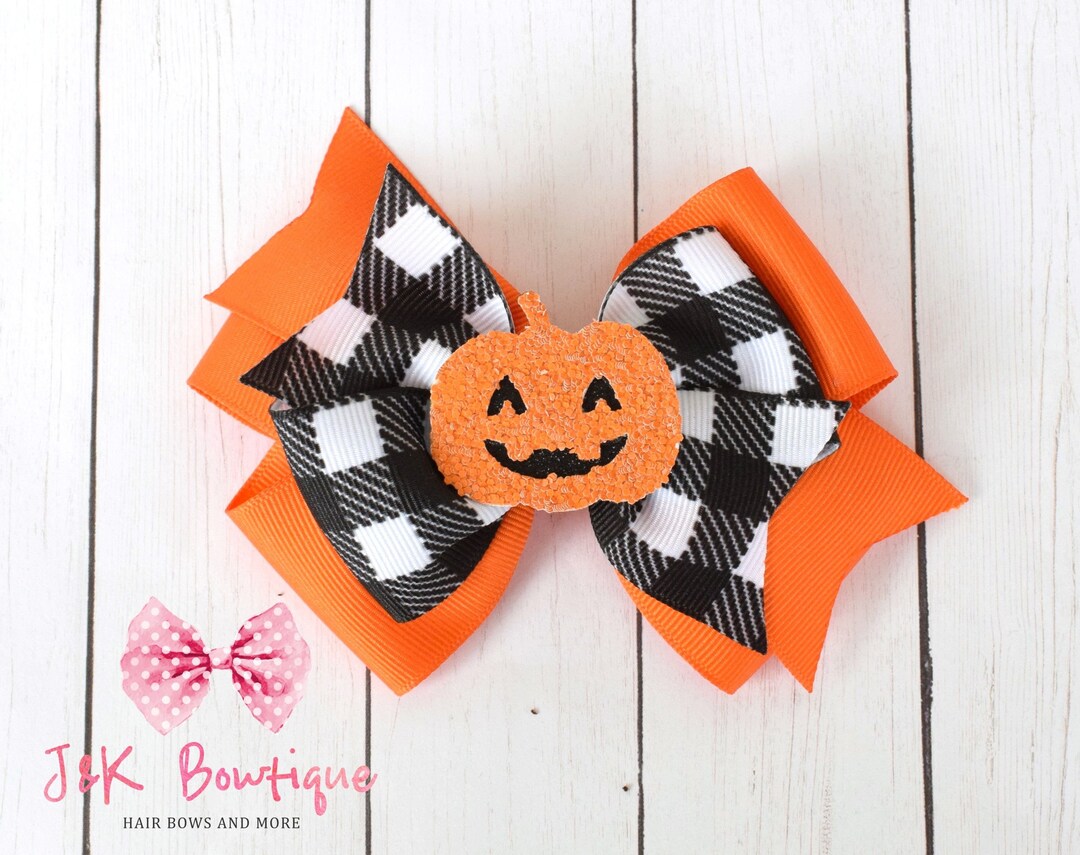 Halloween Hair Bow Pumpkin Hair Bow Fall Hair Bow Plaid Etsy
