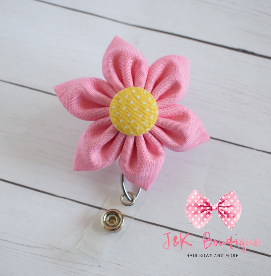 Pink Fabric Flower Badge Reel Badge Reel ID Clip Flower Id Etsy