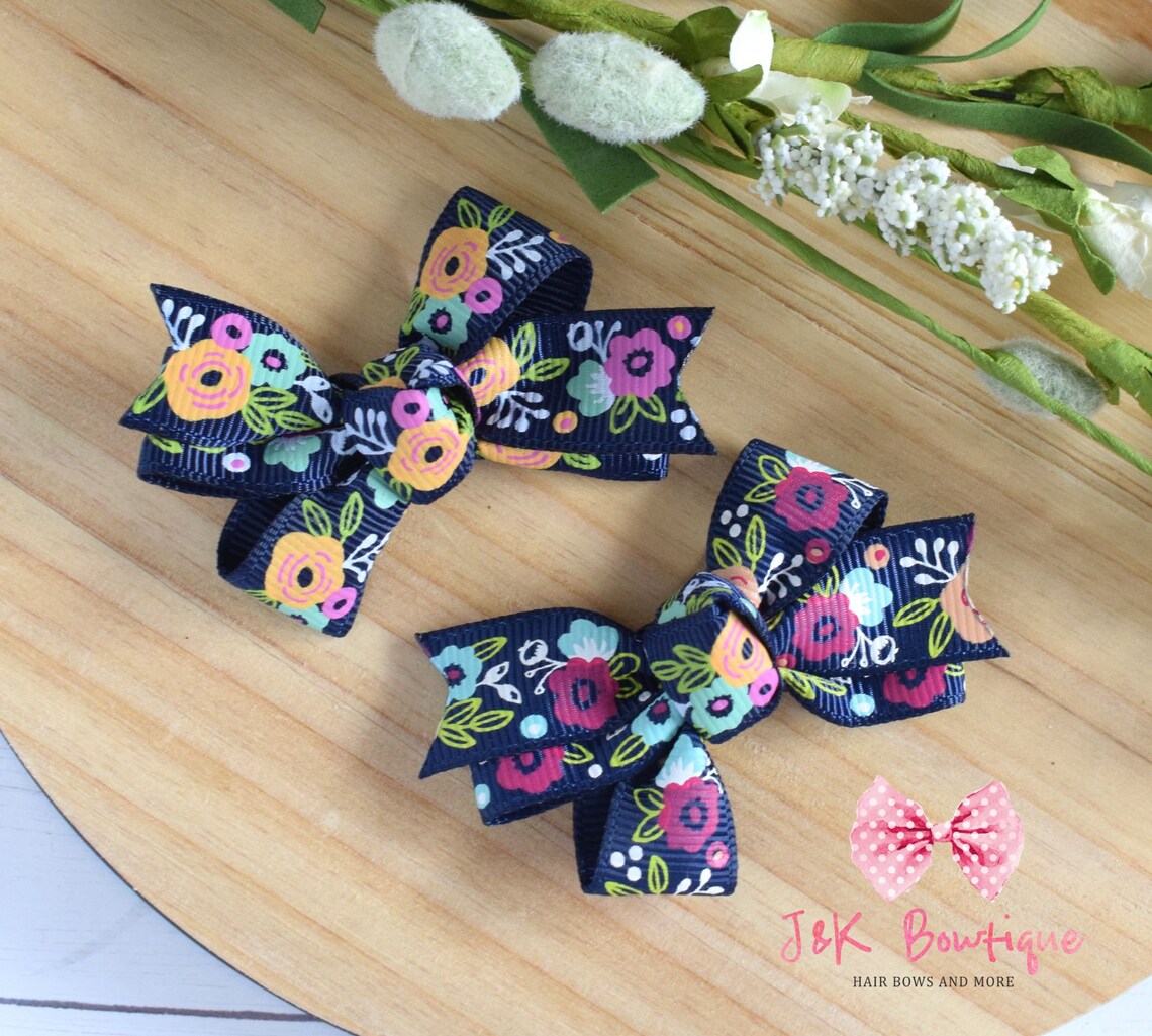 Navy Hair Bows Hair Bows Baby Bows Small Hair Bows Clip Etsy