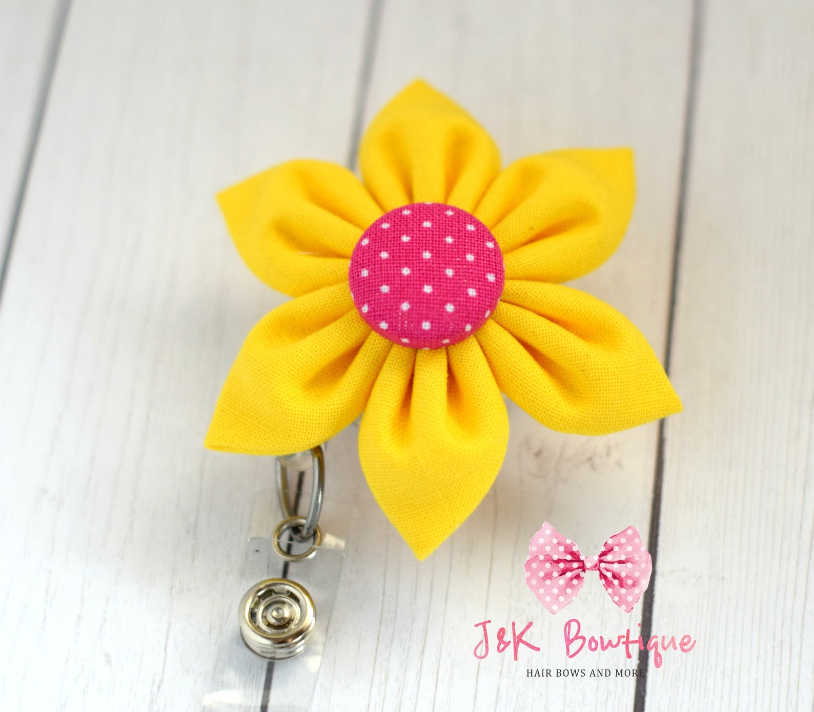 Sunflower Badge Reel Badge Reel ID Clip Flower Fabric Flower Etsy