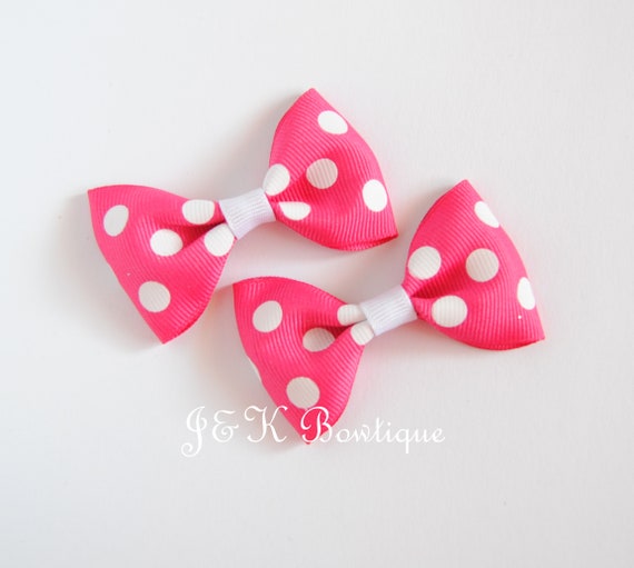 Pink And White Small Hair Bows Mini Bows On Clip Hair Clip Etsy