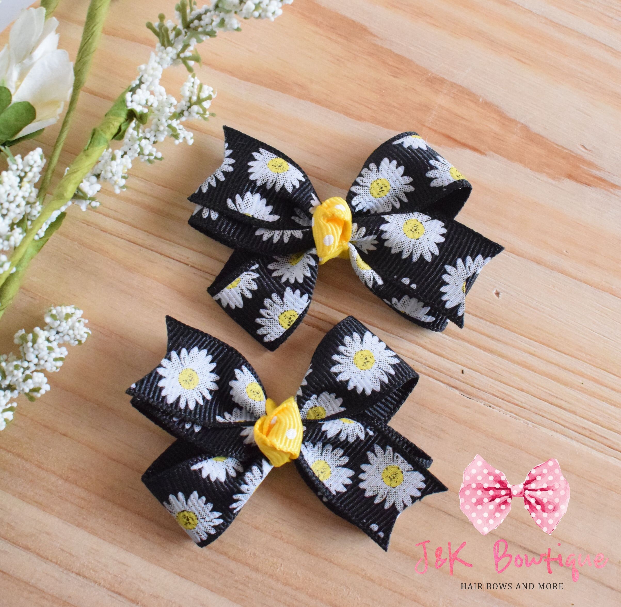 Pigtails hair bow Daisy hair bows small hair bow flower Etsy