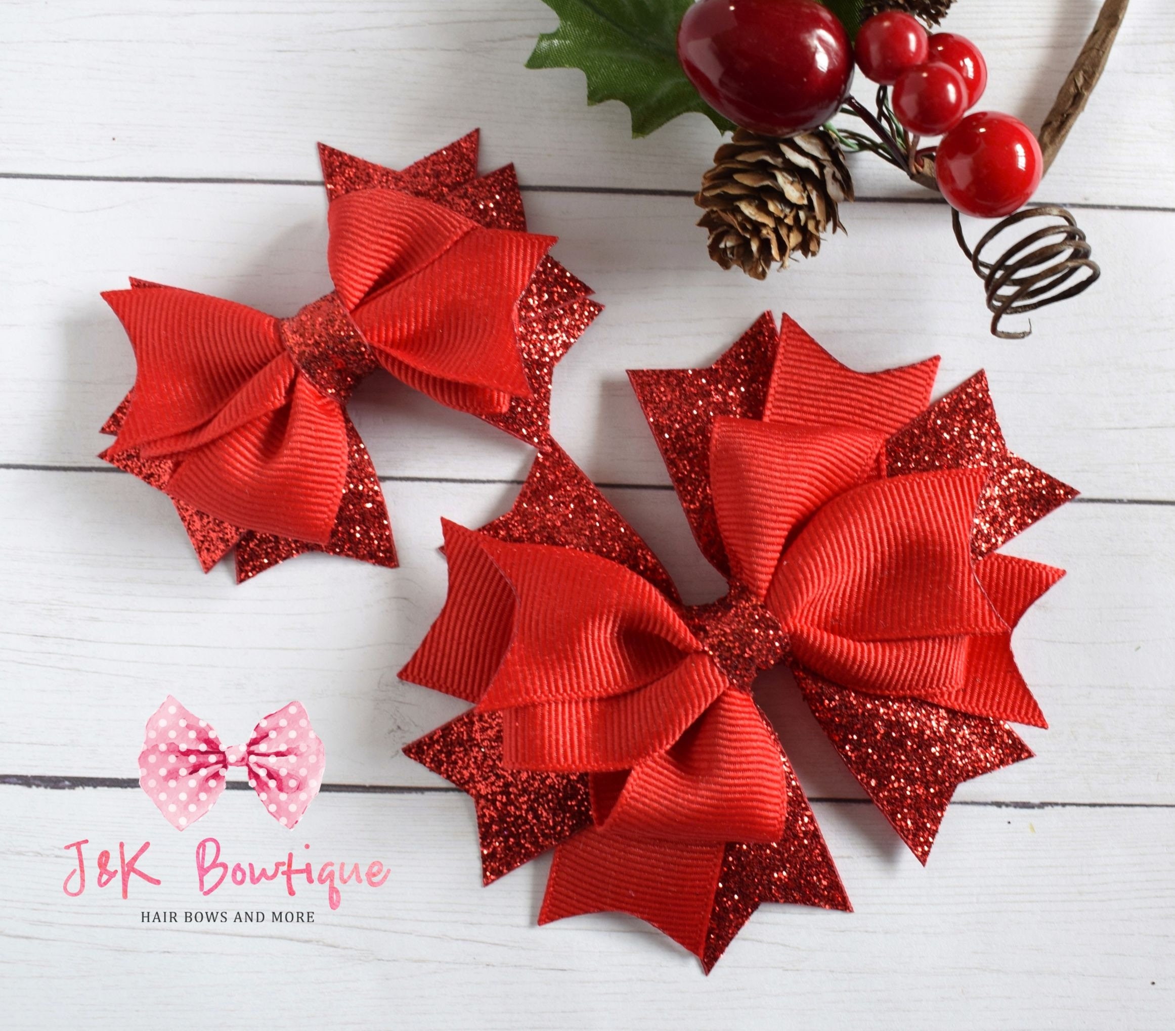 Red boutique bow, Red bow, large hair bow, Christmas Bows, Red hair c…