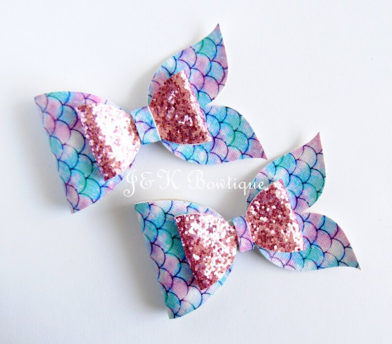 Mermaid Glitter Sequins Canvas Hair Clip Mermaid Bow Glitter Etsy
