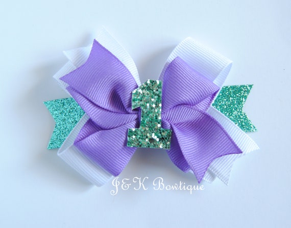 Birthday Hair Bow Purple And Aqua Bow Aqua And Purple First Etsy