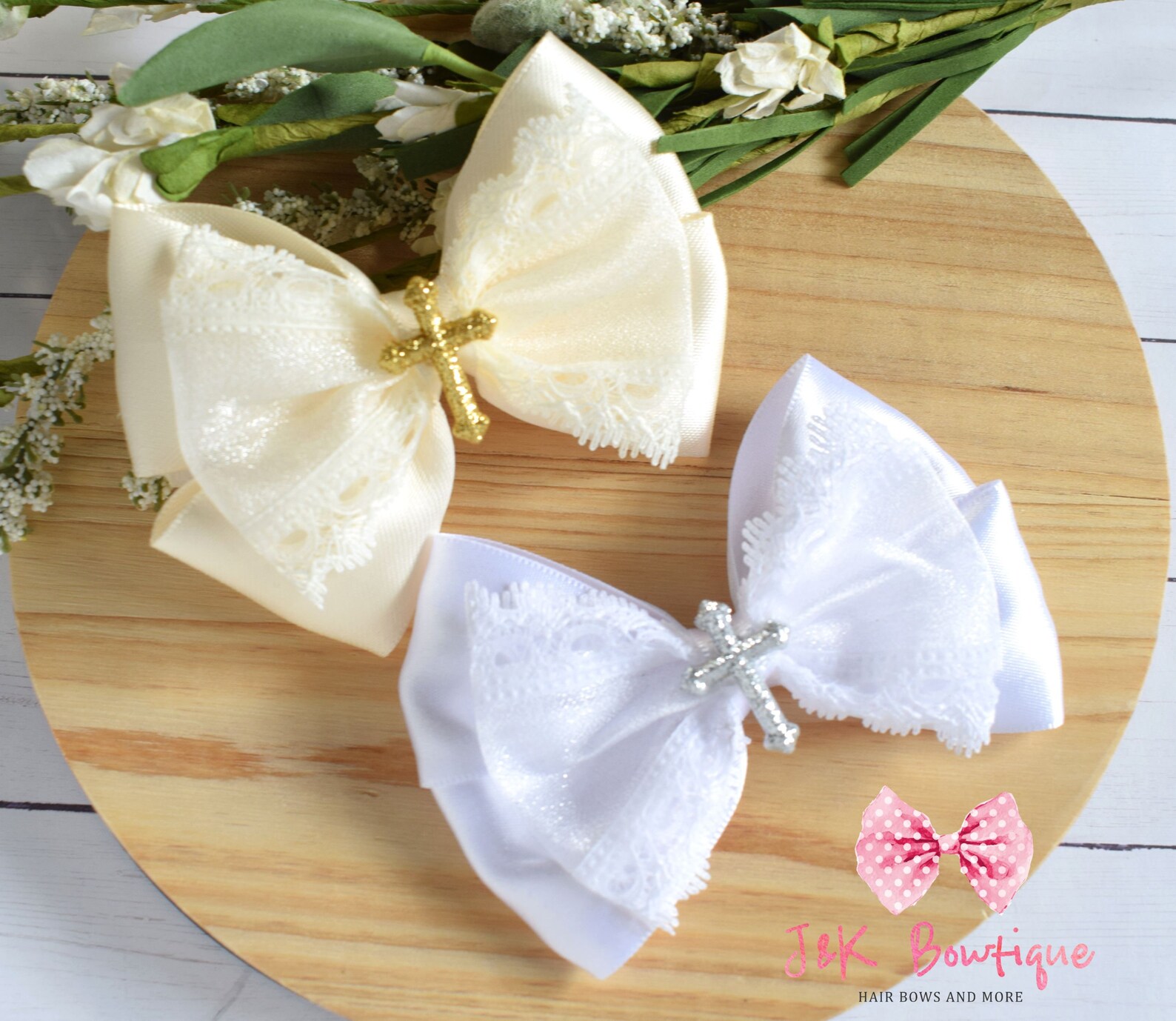 Baptism Hair Bow White Christening Hair Bow Christening Etsy