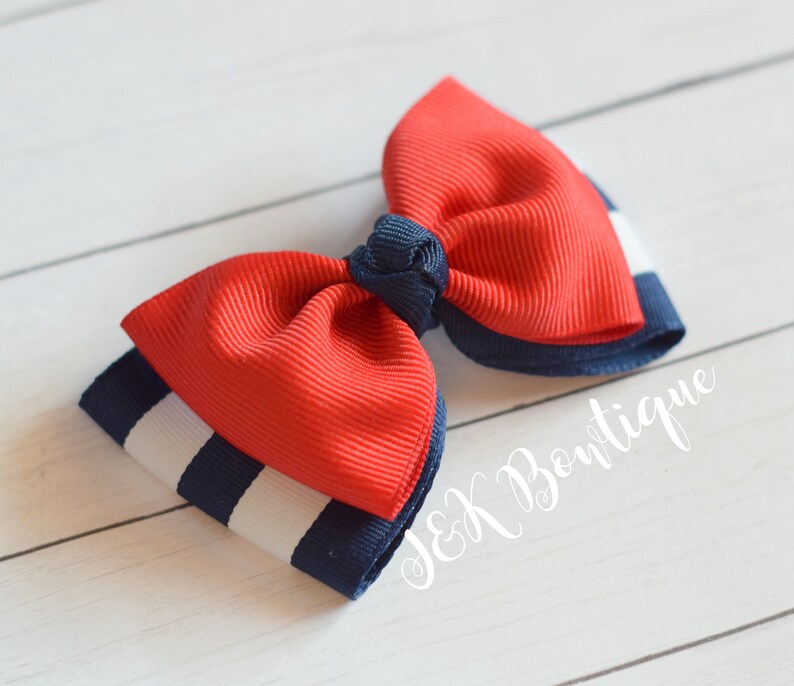 Red and Navy Strip Hair Bow Nautical Hair Bow Hair Bows for | Etsy