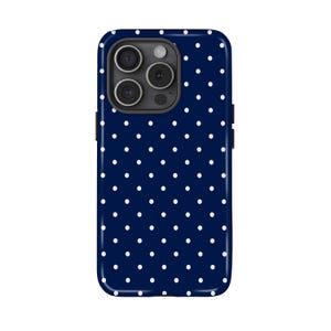 Navy Blue Polka Dot Phone Case for iPhone 16 15 14 13 12 11 Pro Max, Samsung Galaxy S24 S23, Google Pixel – Custom MagSafe Case | PCM-PD06