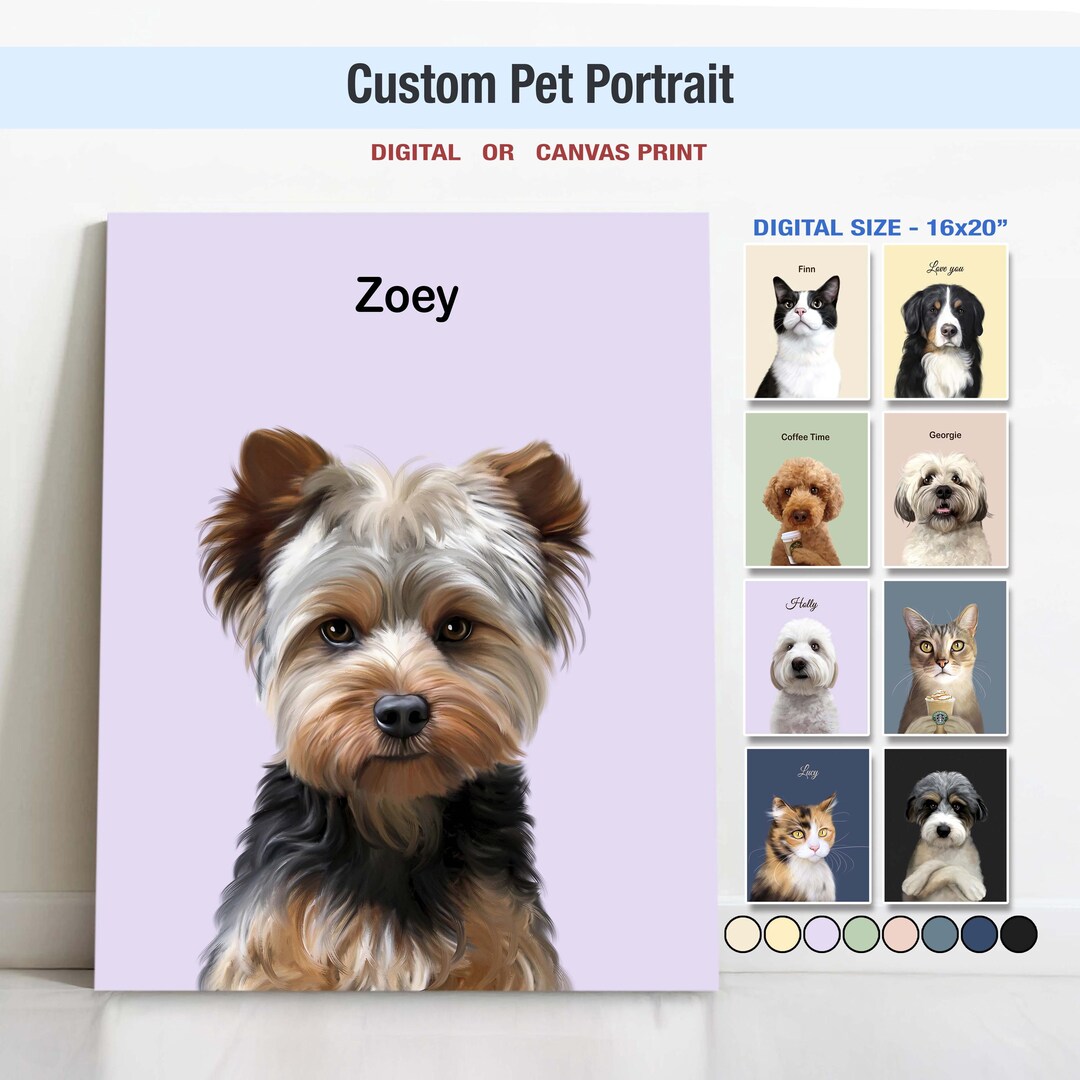 Custom YOUR Pet Portrait: Dog & Cat Painting From Photo, Digital or ...