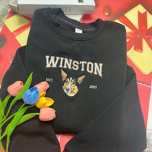 Pet Embroidered Sweatshirt Using Photo, Custom Dog Sweater, Embroidered Cat Crewneck gift for Pet Owner, Dog mom Gift for Cat Lover