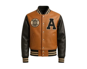 Brown Leather Varsity Jacket: Unisex Streetwear Bomber - Etsy