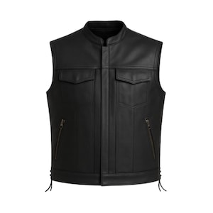 Men&#39;s Black Leather Biker Vest | Sleeveless Motorcycle Club Style Jacket for Riders | Customized Handmade Vest | Black Bomber Vest