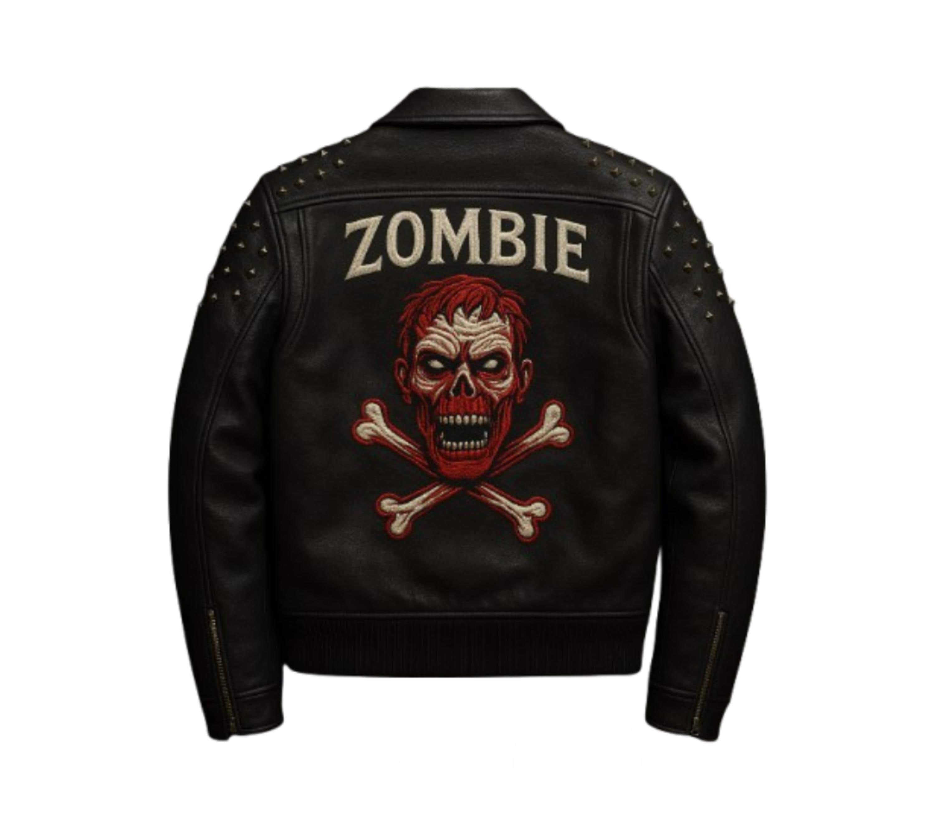 Studded Leather Biker Jacket: Undead Rebel Punk Skull Embroidery