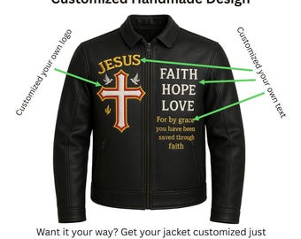 Handmade Leather Christian Biker Jacket: Jesus Cross, Faith Hope