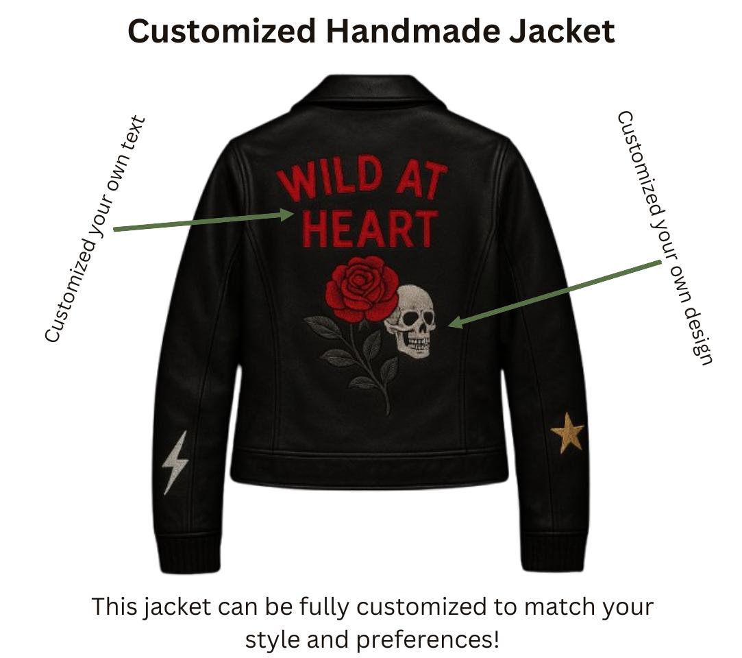 Men's Skull Rose Embroidered Leather Jacket: Gothic Biker Moto