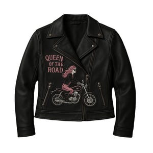 Women&#39;s Biker Leather Jacket | Queen of the Road | Ride Free Wild Moto Style | Moto Leather Jacket | Customized Handmade Jacket